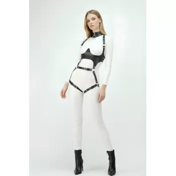 Deri Harness, Göğüs Altı Destekli Harness Takım, Deri Dansçı Kostüm - APFT1402