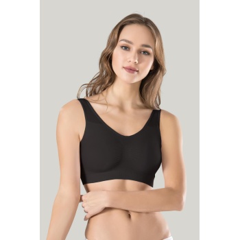 Kadın Siyah Kalın Askılı Çıkarılabilir Pedli Örme Seamless Dikişsiz Basic Büstiyer