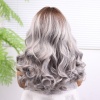 Açık Kumral Gri Ombreli Bebek Saçlı Geniş Dalgalı Fiber Sentetik Tül Peruk