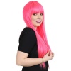 Uzun Kahküllü Fiber Sentetik Peruk - Neon Pembe
