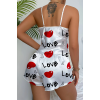 Love Desenli Beyaz Saten Şortlu Gecelik Takım