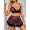 Fantezi Seksi Dantelli Ekose Sütyen Mini Etek Takım BC10128