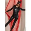 Deri Görünümlü Kedi Kadın Kostümü Fantazi Catsuit Seksi Kostüm-Sexy Cosplay -Kadın Siyah Tulum