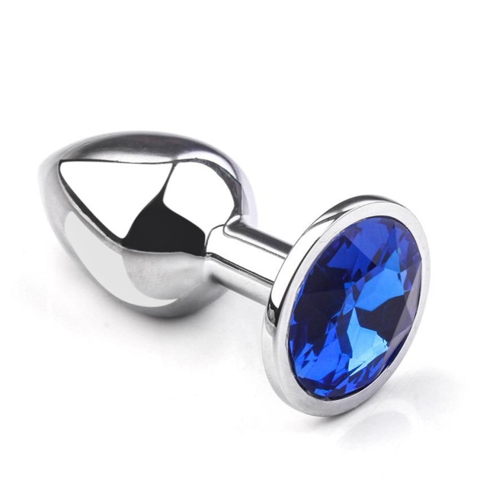 Metal Elmas Taşlı Anal Plug Mavi Orta Boy