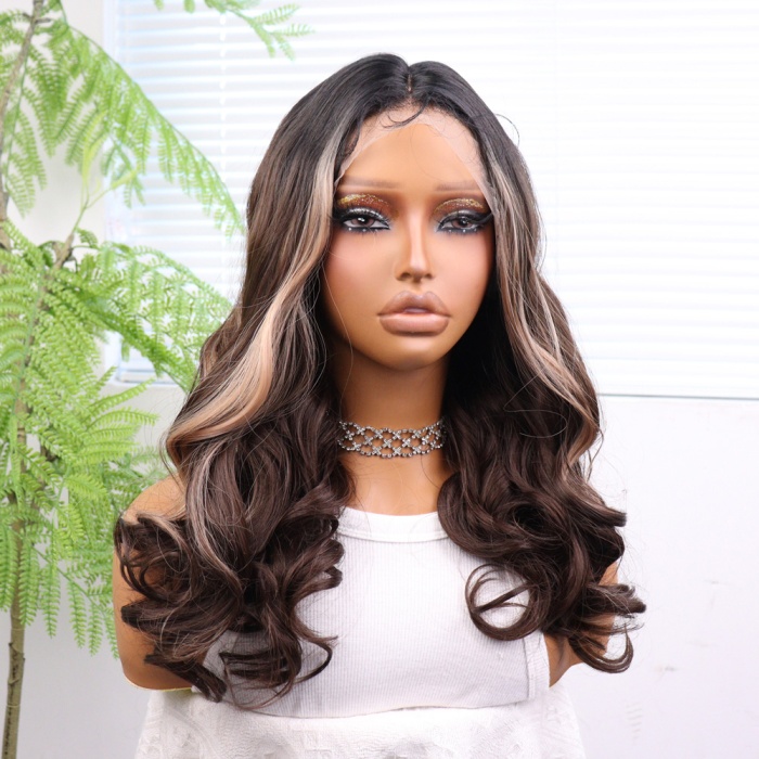 Açık Kahve Balköpüğü Işıltılı Bebek Saçlı Geniş Dalgalı Fiber Sentetik Tül Peruk