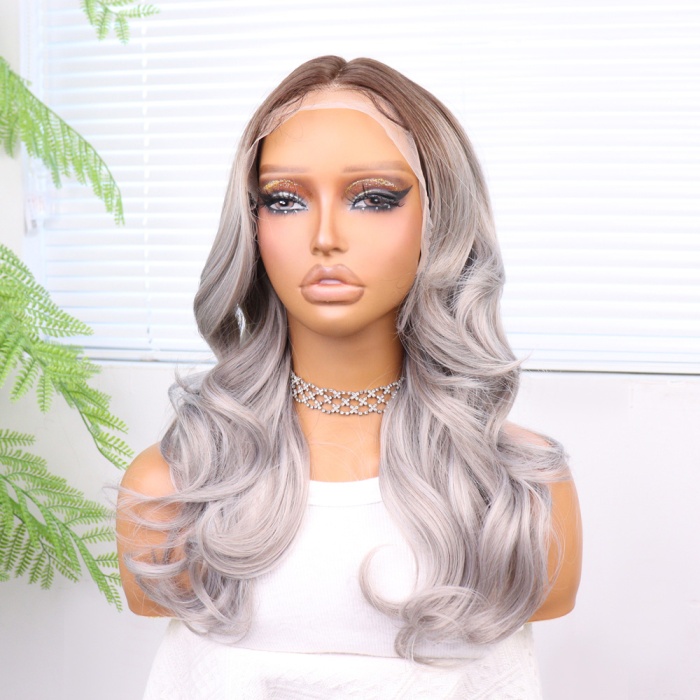 Açık Kumral Gri Ombreli Bebek Saçlı Fiber Sentetik Tül Peruk