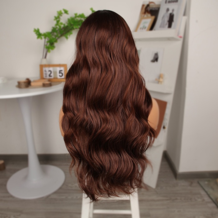 Kahve Karamel Geniş Dalgalı Fiber Sentetik Tül Peruk