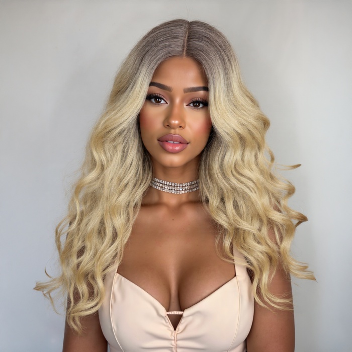 Kumral Dore Sarı Ombre ve Balköpüğü Röfleli Tül Peruk