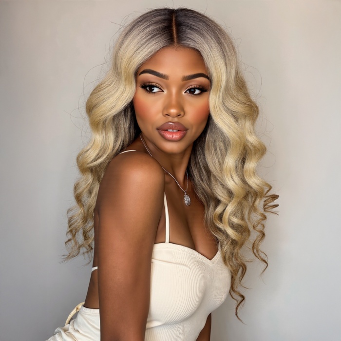 Kumral Dore Sarı Ombre ve Balköpüğü Röfleli Tül Peruk