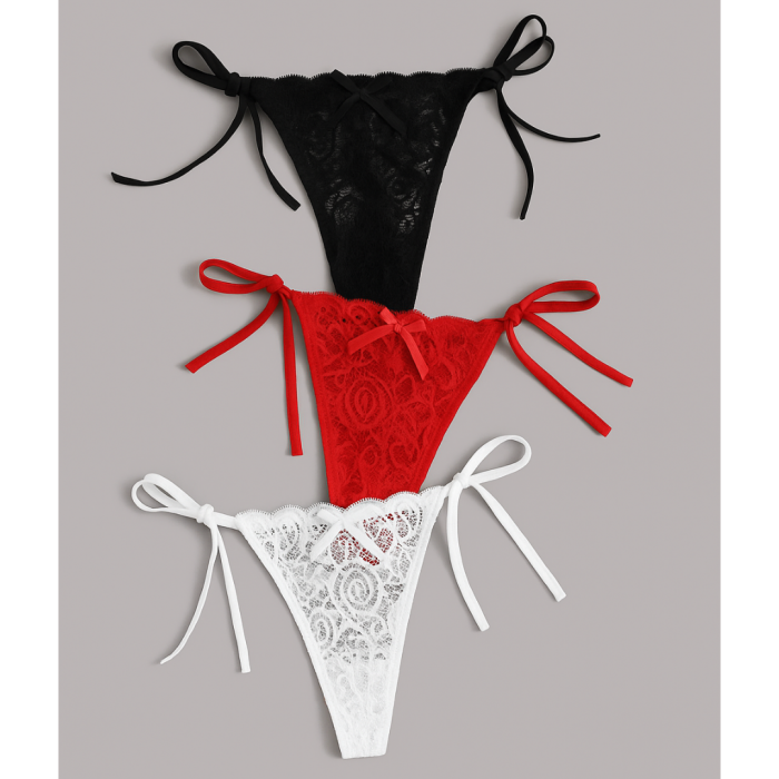 Kadın 3lü Dantelli Yandan Bağlamalı Seksi Tanga BC0054