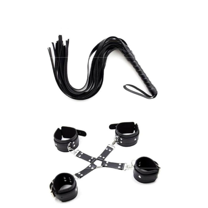 Censan Siyah Kelepçe Kırbaç Set