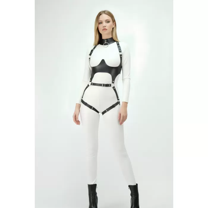 Deri Harness, Göğüs Altı Destekli Harness Takım, Deri Dansçı Kostüm - APFT1402