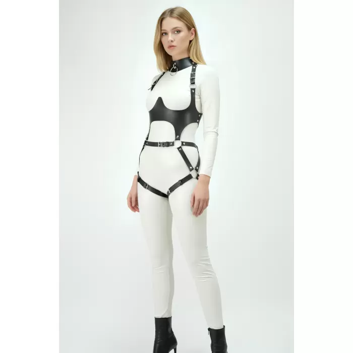 Deri Harness, Göğüs Altı Destekli Harness Takım, Deri Dansçı Kostüm - APFT1402