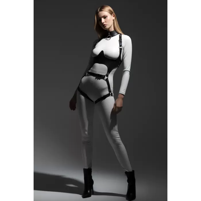 Deri Harness, Göğüs Altı Destekli Harness Takım, Deri Dansçı Kostüm - APFT1402