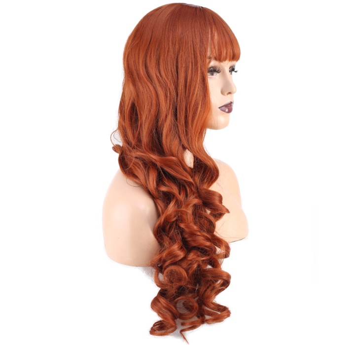 Dalgalı Perçemli Uzun Fiber Sentetik Peruk - Bakır