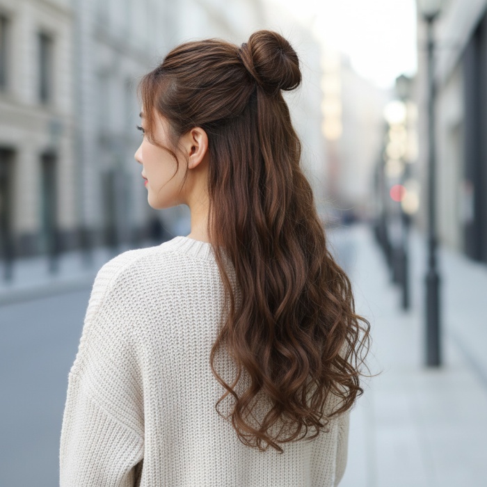 Fiber Sentetik Dalgalı Yarım Ay + 2 Yan Çıt Çıt - Kumral