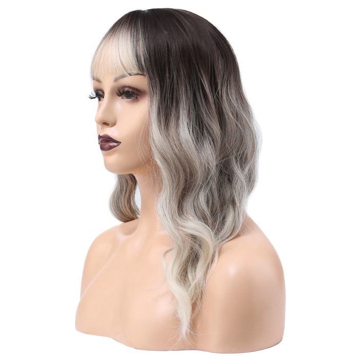 Dalgalı Kısa Perçemli Fiber Sentetik Peruk - Ombre ve Röfleli