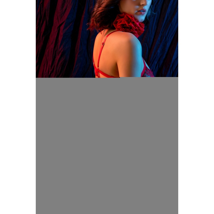 Kırmızı Dantel Jartiyerli 3’lü Fantazi İç Giyim Takımı, Transparan Ayarlanabilir Askılı,Kadın İç Giyim