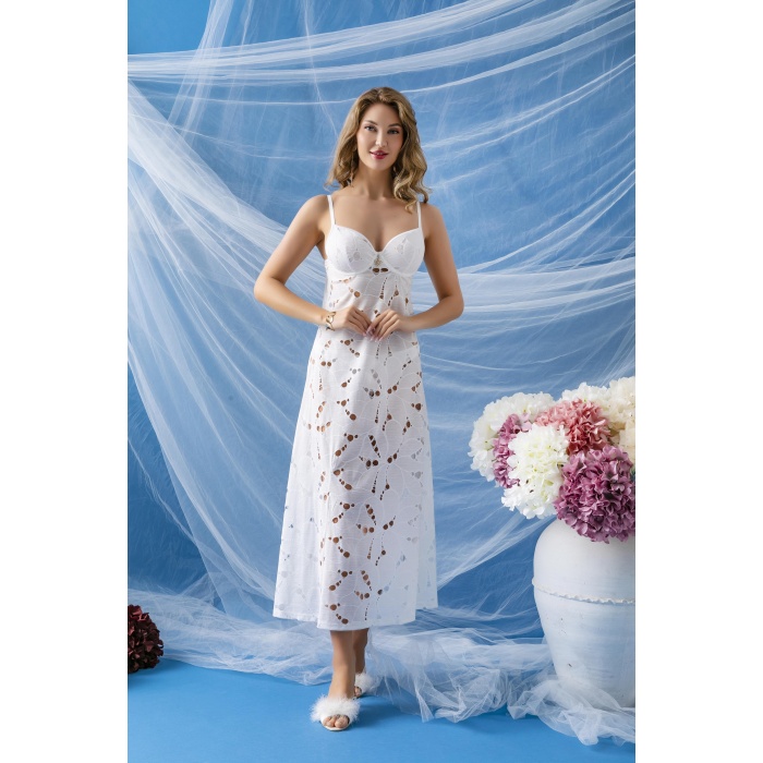 UZUN GECELİK ELBİSE, SLİP KÜLOT TAKIM EKRU (MGP32291)