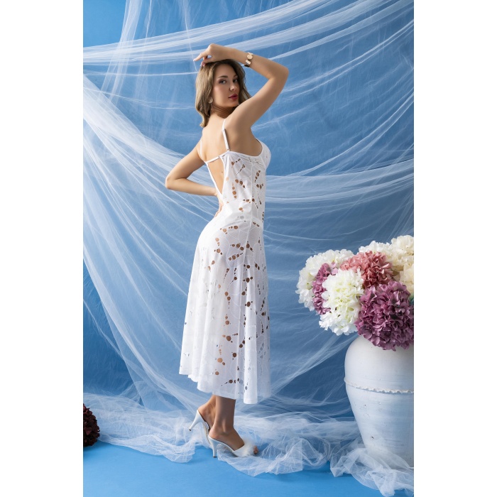 UZUN GECELİK ELBİSE, SLİP KÜLOT TAKIM EKRU (MGP32291)