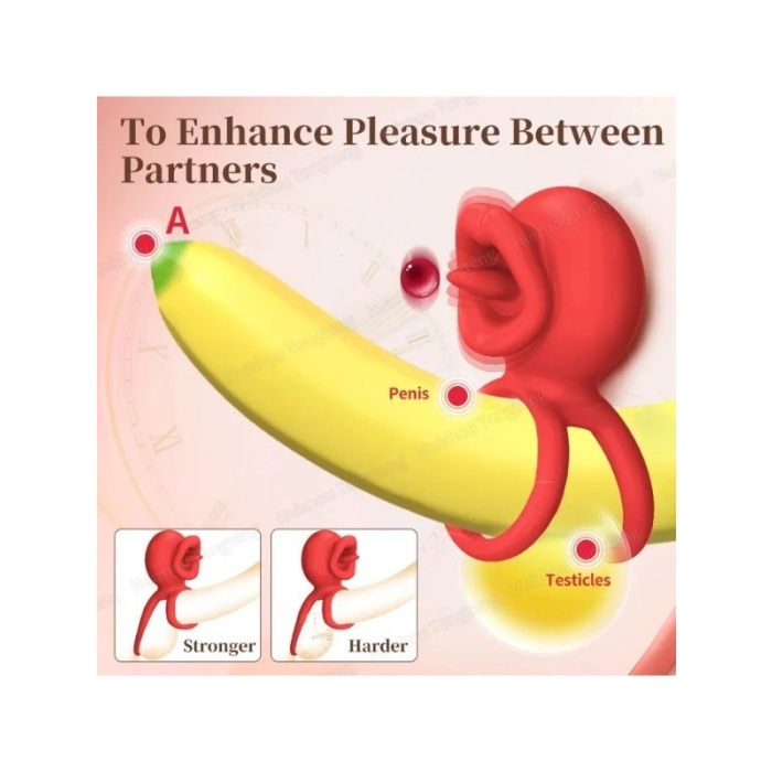 Censan G-Noktası Uyarımlı Dönen (swing) Haraketli Dilli Titreşimli Penis Halkası – Çift Yönlü Zevk