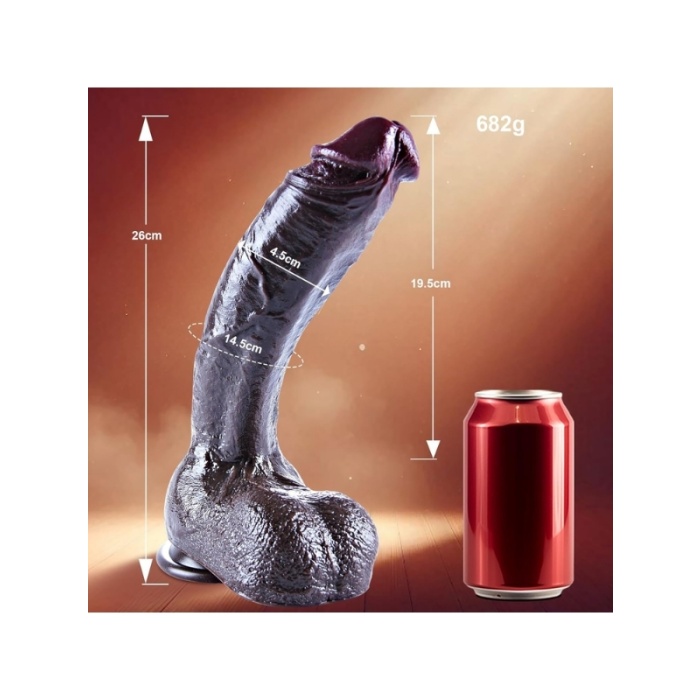 Censan 26 cm Black Giant XXL Gerçekçi Silikon Dildo – Güçlü Vakum Tabanlı, Kalın ve Esnek Tasarım