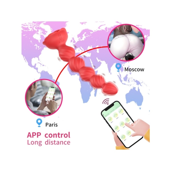 Censan Telefon Kontrollü Haley Rose Pulled Beads Anal Plug – Kırmızı