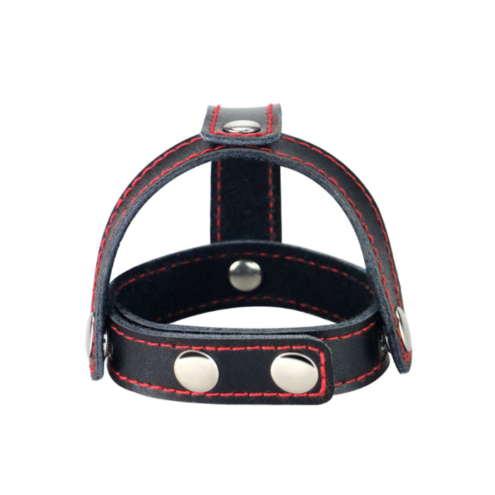 Censan Bondage Fetish T-Style Leather Cockring With Ball Divider