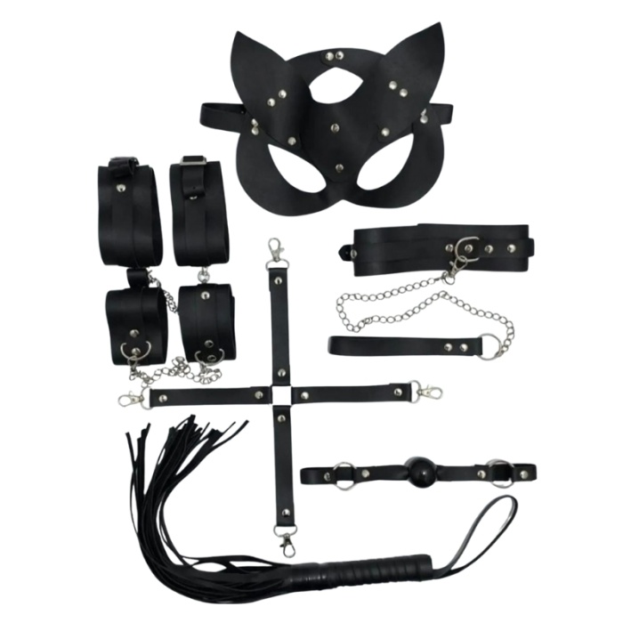 Censan 7 Parça Fetiş Esaret Seti Siyah Kedi Maskeli