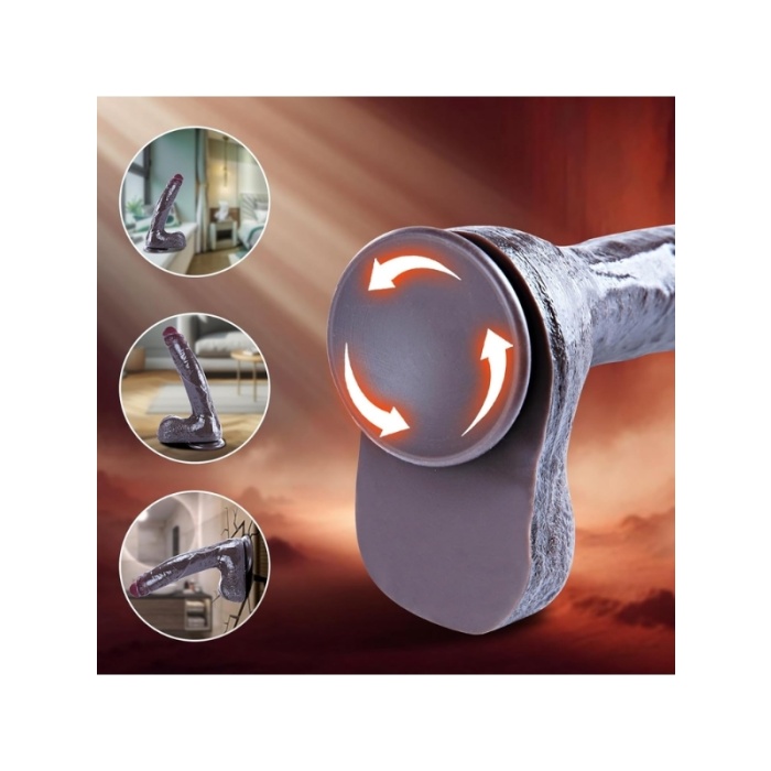 Censan 26 cm Black Giant XXL Gerçekçi Silikon Dildo – Güçlü Vakum Tabanlı, Kalın ve Esnek Tasarım