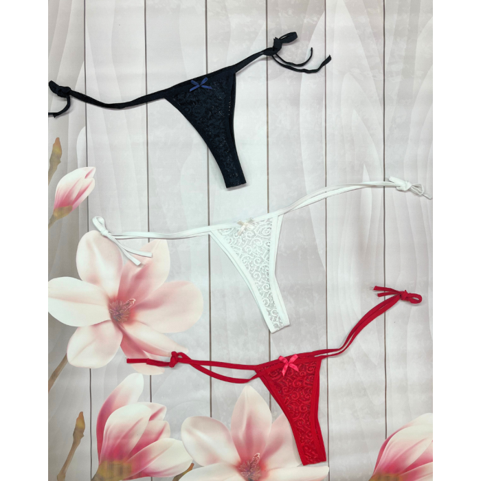 Kadın 3lü Dantelli Yandan Bağlamalı Seksi Tanga BC0054