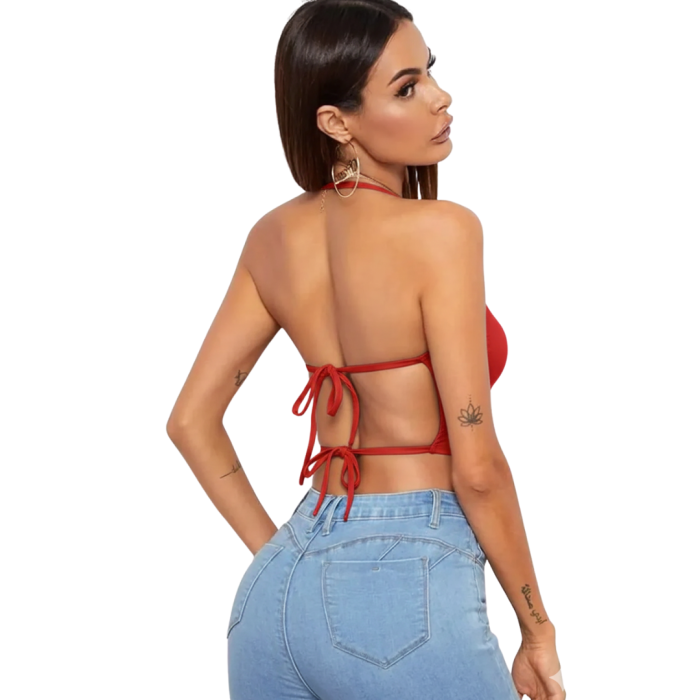 Bacio Kadın Sırtı Açık Kırmızı Belden Bağlamalı Crop Büstiyer BC5441-K