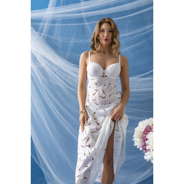 UZUN GECELİK ELBİSE, SLİP KÜLOT TAKIM EKRU (MGP32291)