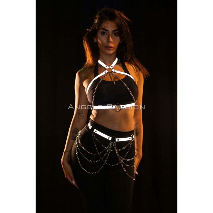Karanlıkta Yansıyan Reflektörlü Zincirli Harness Takım, Dancewear, Partywear - APFT1365
