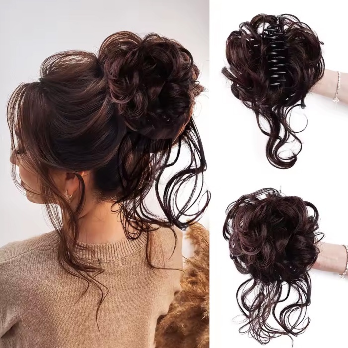 Fiber Sentetik Dalgalı Yarım Ay + 2 Yan Çıt Çıt - Koyu Kahve