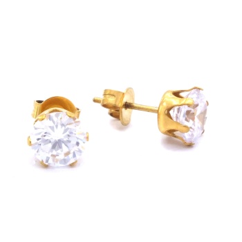 Çelik Taşlı Küpe - Altın Kaplama Tektaş Küpe