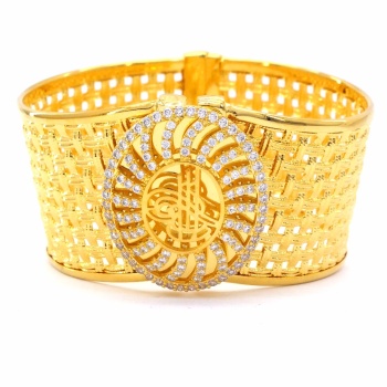 İmitasyon Trabzon Hasırı Altın Kaplama Sepet Örme Tuğralı Kelepçe BLZ-204