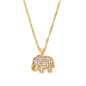 Çelik kolye, Fil Kolye Altın Kaplama, Zirkon Taşlı Kolye  KLY-241