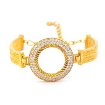Çeyrekli Çerçeve Bileklik Altın Kaplama İki Sıra Zirkon Taşlı Kelepçe BLZ-260