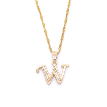 Çelik Kolye, w Harfli Kolye Altın Kaplama, Kadın Kolye KLY-301