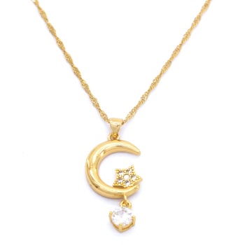 Altın Kaplama Ay Yıldız Zirkon Taşlı Kadın Kolye KLY-324