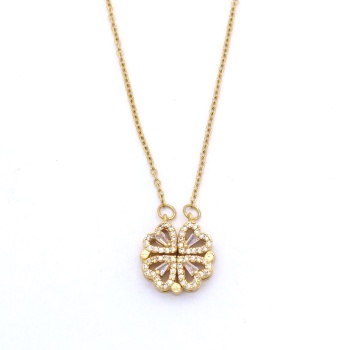 Çelik Kolye, Yonca Kolye Altın Kaplama Kadın Kolye KLY-396