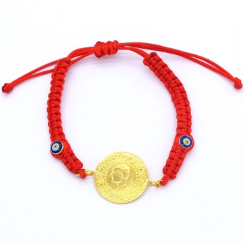 Altın Kaplama  Yarım Altınlı Kırmızı İpli Kadın Bileklik BLK-686
