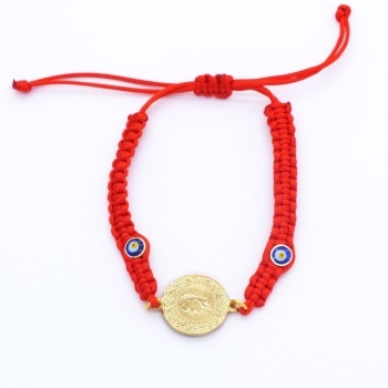 Altın Kaplama Çeyrek Altınlı Kırmızı İpli Kadın Bileklik BLK-688