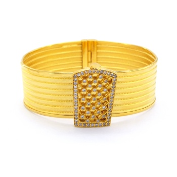 İmitasyon Trabzon Hasırı Altın Kaplama Taşlı Desenli Trabzon Kelepçe BLZ-380