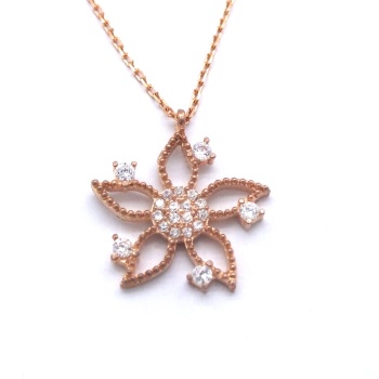 Zirkon Taşlı Çiçek Rose Gümüş Kolye GK-244