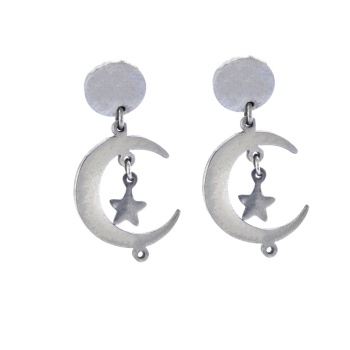 Çelik Sallantılı Küpe Ay Yıldız Detaylı Küpe UNK-661