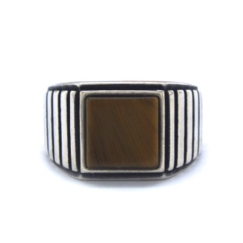 Kare Akik Taşlı 925 Ayar 9 gr Gümüş Erkek Yüzük GEY-112