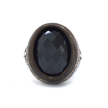 Oniks Taşlı 925 Ayar Kalemli Erkek Gümüş Yüzük GEY-117