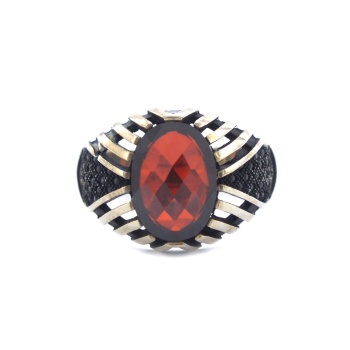 Akik Taşlı Kalemli 925 Ayar Erkek Gümüş Yüzük GEY-165